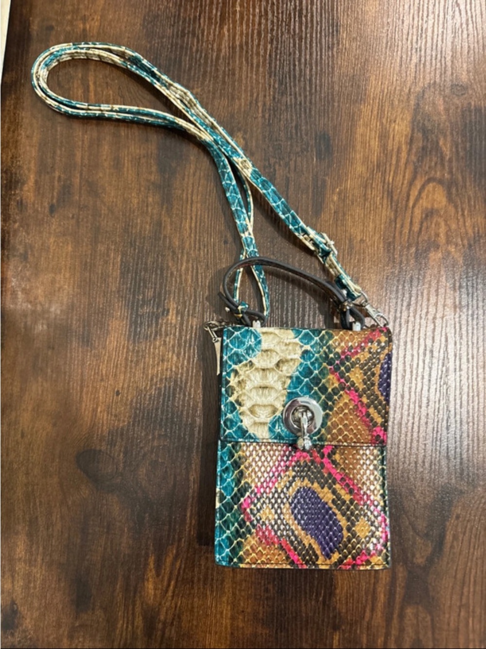 Source Unknown Teal, Pink & Gold Snake-Print Mini Crossbody